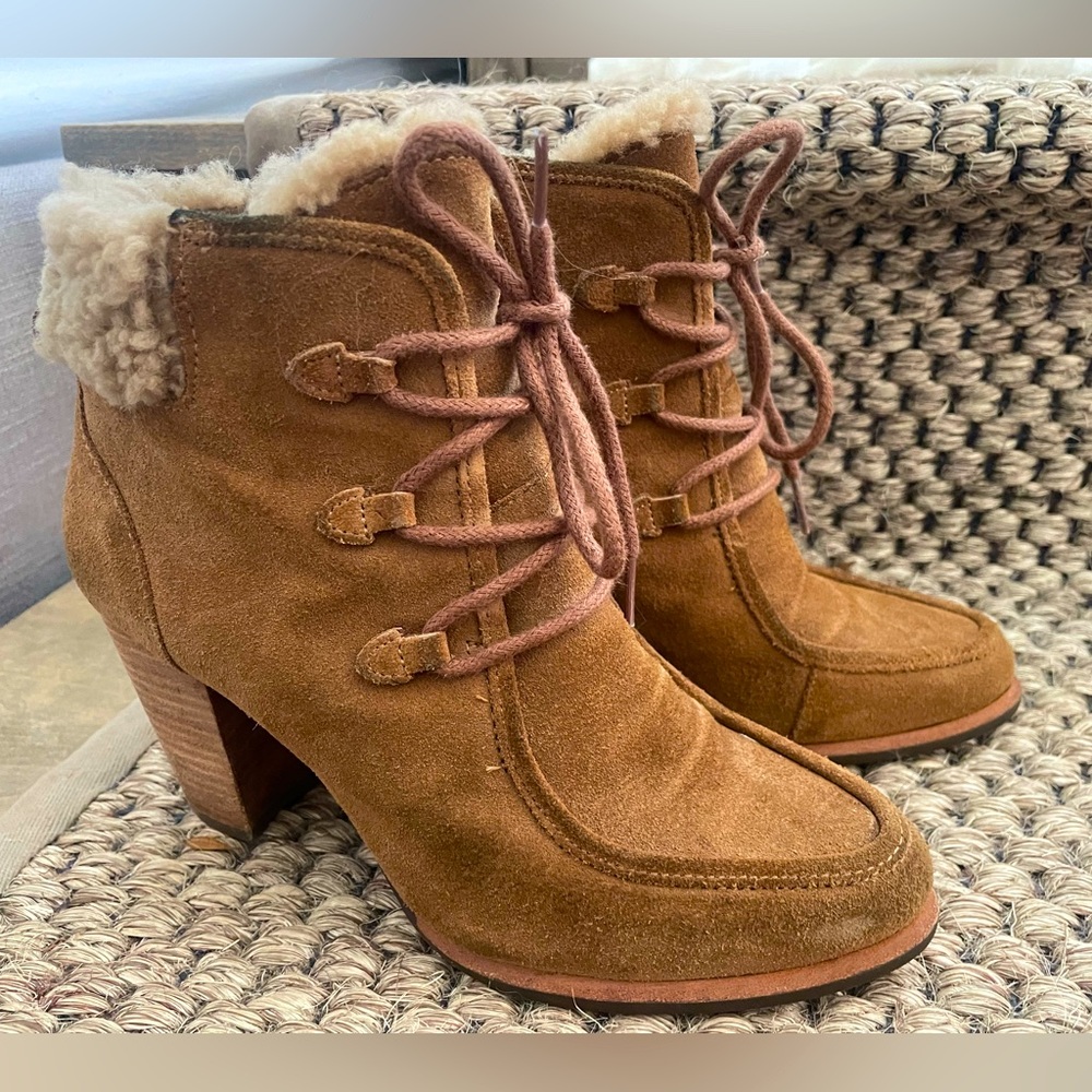UGG Brown Ankle Boots with Shearling Trim